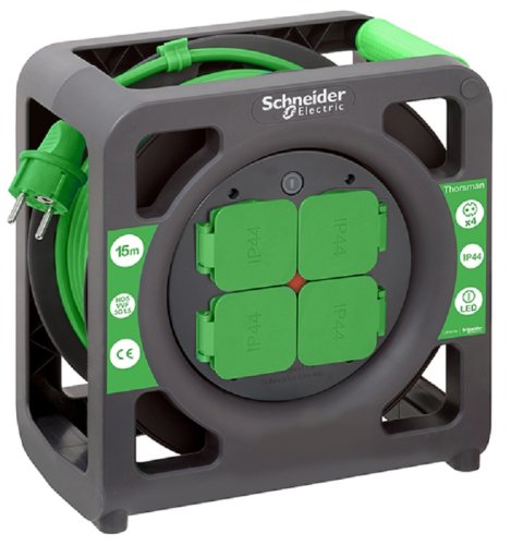 Удлинитель на катушке с заземлением Schneider Electric Thorsman 4х15м 16А 3500Вт IP44 фото Удлинитель на катушке с заземлением Schneider Electric Thorsman 4х15м 16А 3500Вт IP44 картинка